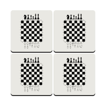 Chess, ΣΕΤ 4 Σουβέρ ξύλινα τετράγωνα (9cm)