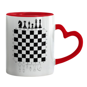 Σκάκι, Κούπα καρδιά χερούλι κόκκινη, κεραμική, 330ml