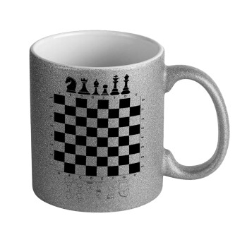 Σκάκι, Κούπα Ασημένια Glitter που γυαλίζει, κεραμική, 330ml