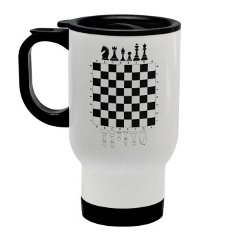 Chess, Stainless steel travel mug with lid, double wall white 450ml