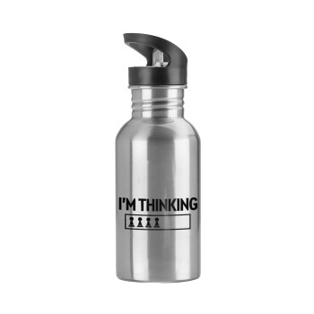 I'm thinking, Water bottle Silver with straw, stainless steel 600ml