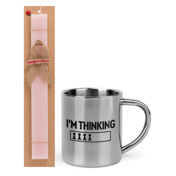 I'm thinking, Easter Set, metallic thermal cup (300ml) & aromatic flat Easter candle (30cm) (PINK)