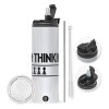 Travel Tumbler 2 Lids, with metal straw & cleaning brush (Stainless steel 304 Food grade, BPA free, 600ml)