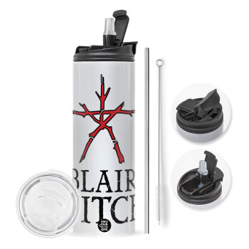 The Blair Witch Project , Travel Tumbler θερμό με διπλό καπάκι, μεταλλικό καλαμάκι και βούρτσα καθαρισμού (Ανωξείδωτο 304 Food grade, BPA free, 600ml)