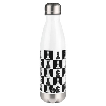 Chess set, Metal mug thermos White (Stainless steel), double wall, 500ml