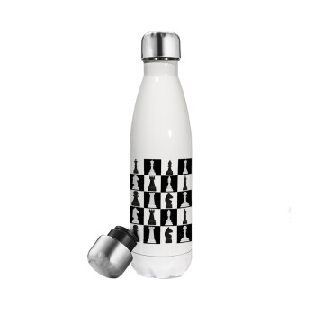 Chess set, Metal mug thermos White (Stainless steel), double wall, 500ml