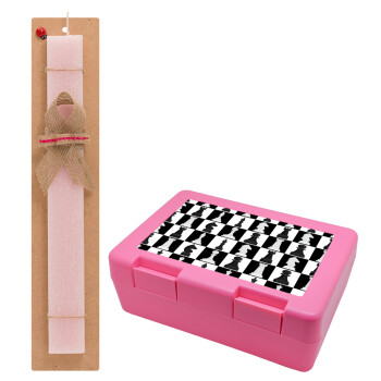 Chess set, Easter Set, children's snack container PINK & scented flat Easter candle (30cm) (PINK)