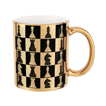 Chess set, Mug ceramic, gold mirror, 330ml
