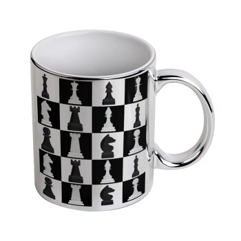 Chess set, Mug ceramic, silver mirror, 330ml