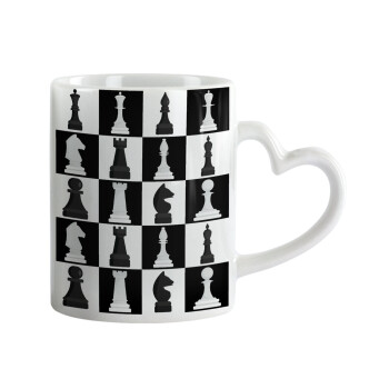 Chess set, Mug heart handle, ceramic, 330ml