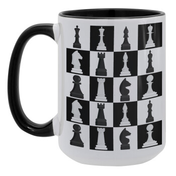 Chess set, Κούπα Mega 15oz, κεραμική Μαύρη, 450ml