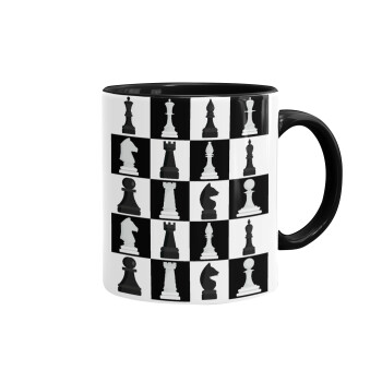 Chess set, Mug colored black, ceramic, 330ml