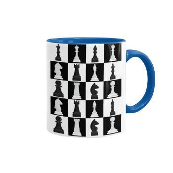 Chess set, Mug colored blue, ceramic, 330ml