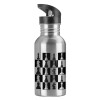 Water bottle Silver with straw, stainless steel 600ml