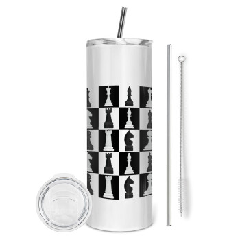 Chess set, Eco friendly stainless steel tumbler 600ml, with metal straw & cleaning brush