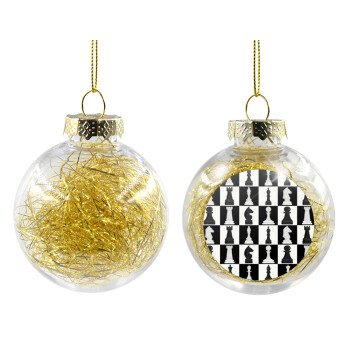 Chess set, Transparent Christmas tree ball ornament with gold filling 8cm