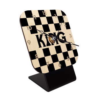King chess, Quartz Table clock in natural wood (10cm)