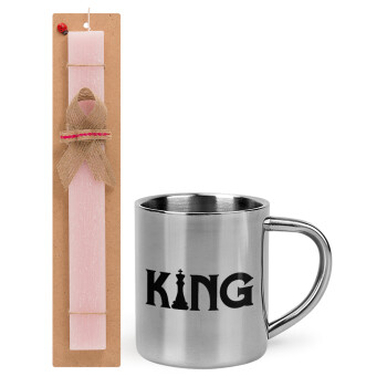 King chess, Easter Set, metallic thermal cup (300ml) & aromatic flat Easter candle (30cm) (PINK)