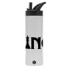 Metallic thermos bottle with straw & handle, stainless steel (Stainless steel 304), double-walled, 600ml.