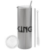 Tumbler stainless steel Silver 600ml, with metal straw & cleaning brush