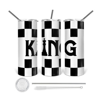 King chess, Tumbler stainless steel 600ml, with metal straw & cleaning brush