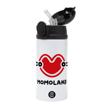 Momoland, Children's hot water bottle, stainless steel, with safety straw, Black (360ml) BPA-FREE