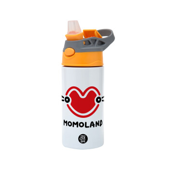 Momoland, Children's hot water bottle, stainless steel, with safety straw, Orange/Grey (360ml) BPA-FREE