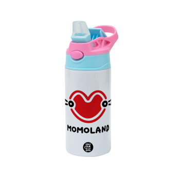 Momoland, Children's hot water bottle, stainless steel, with safety straw, Pink/BlueCiel (360ml) BPA FREE