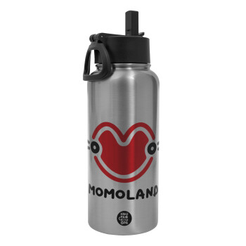 Momoland, Metal mug thermo Silver with Straw and Spout Lid (Stainless steel), double wall, 950ml