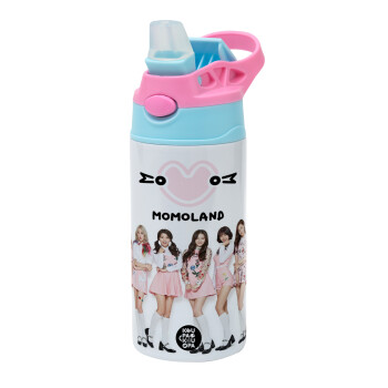 Momoland pink, Παιδικό παγούρι θερμό, ανοξείδωτο, με καλαμάκι ασφαλείας, Ροζ/Σιελ (360ml) BPA FREE