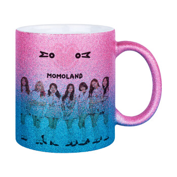 Momoland pink, Κούπα Χρυσή/Μπλε Glitter, κεραμική, 330ml