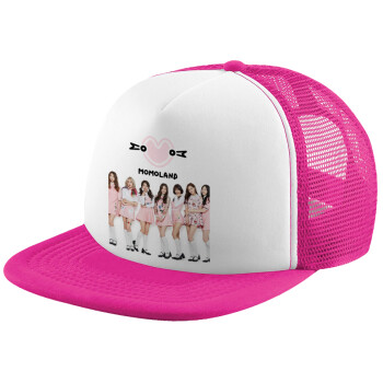 Momoland pink, Καπέλο παιδικό Soft Trucker με Δίχτυ ΡΟΖ/ΛΕΥΚΟ (POLYESTER, ΠΑΙΔΙΚΟ, ONE SIZE)