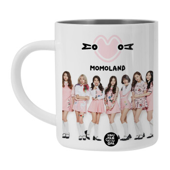 Momoland pink, Λευκή Ανοξείδωτη Μεταλλική Κούπα 450ml - Διπλού Τοιχώματος 