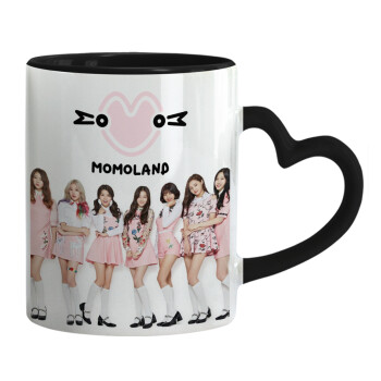 Momoland pink, Κούπα καρδιά χερούλι μαύρη, κεραμική, 330ml