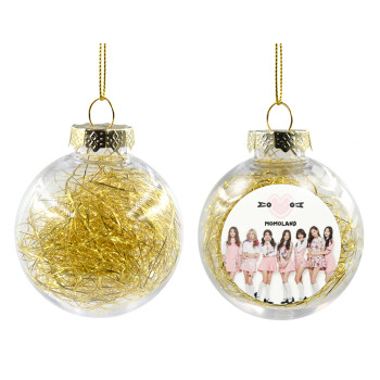 Momoland pink, Transparent Christmas tree ball ornament with gold filling 8cm