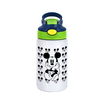 Mickey, Children's hot water bottle, stainless steel, with safety straw, green, blue (350ml)