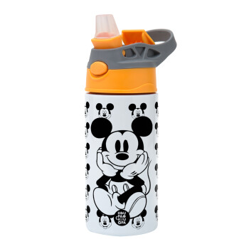 Mickey, Children's hot water bottle, stainless steel, with safety straw, Orange/Grey (360ml) BPA-FREE