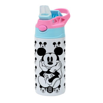 Mickey, Children's hot water bottle, stainless steel, with safety straw, Pink/BlueCiel (360ml) BPA FREE