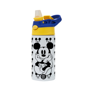 Mickey, Children's hot water bottle, stainless steel, with safety straw, green, blue (360ml) BPA FREE