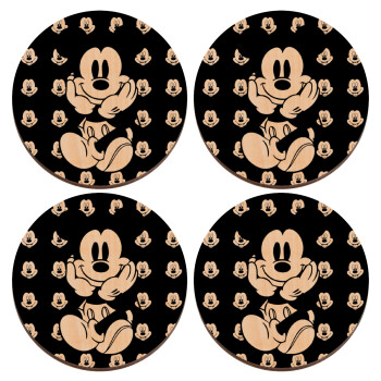 Mickey, ΣΕΤ x4 Σουβέρ ξύλινα στρογγυλά plywood (9cm)