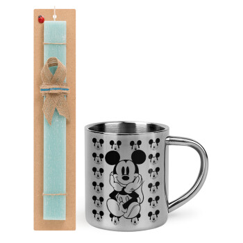 Mickey, Easter Set, metallic thermal cup (300ml) & aromatic flat Easter candle (30cm) (TURQUOISE)