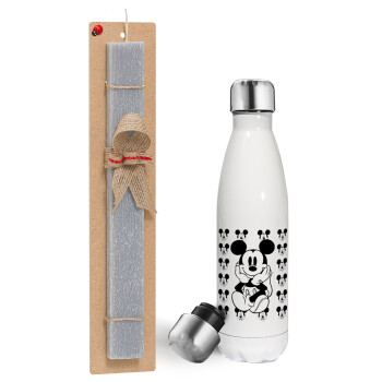 Mickey, Easter candle, metallic white thermos bottle (500ml) & aromatic flat candle (30cm) (GRAY)