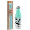 Easter Set, Metallic green/white thermos (Stainless steel), double-walled, 500ml & scented flat Easter candle (30cm) (TURQUOISE)