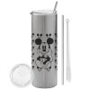 Tumbler stainless steel Silver 600ml, with metal straw & cleaning brush