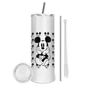 Mickey, Eco friendly ποτήρι θερμό (tumbler) από ανοξείδωτο ατσάλι 600ml, με μεταλλικό καλαμάκι & βούρτσα καθαρισμού