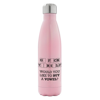 Wheel of fortune, go f..k yourself, Metal mug thermos Pink Iridiscent (Stainless steel), double wall, 500ml