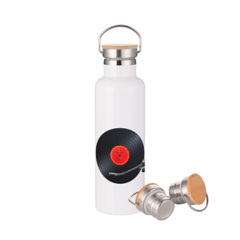 Columbia records bruce springsteen, Stainless steel White with wooden lid (bamboo), double wall, 750ml