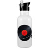 White water bottle with straw, stainless steel 600ml