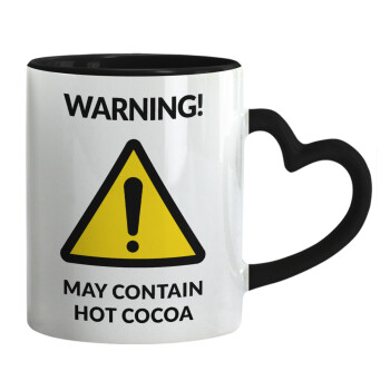 WARNING MAY CONTAIN HOT COCOA MUG PADDINGTON, Κούπα καρδιά χερούλι μαύρη, κεραμική, 330ml