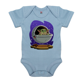 Baby Yoda mandalorian, Βρεφικό φορμάκι μωρού, 0-18 μηνών, Μπλε, 100% Organic Cotton, κοντομάνικο